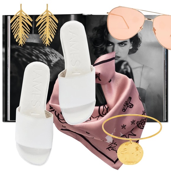 JAMES SMITH Off Duty Leather Open Toe Slide Sandals in White - Picture 4 of 6